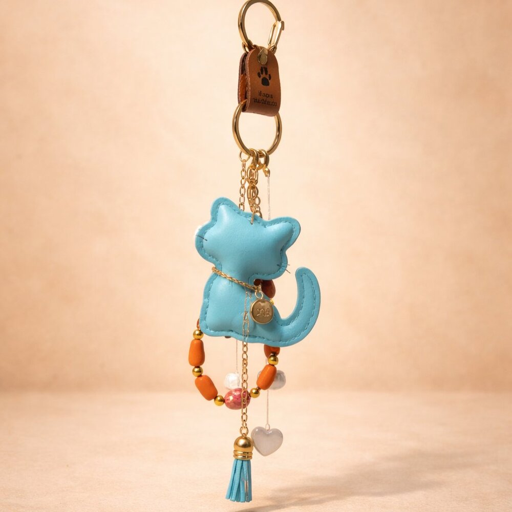 Handcrafted Cat Keychain with Colorful Beads & Tassel – Perfect Gift